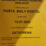 Pošta - 12.7.2022  bude  ZATVORENÁ 1